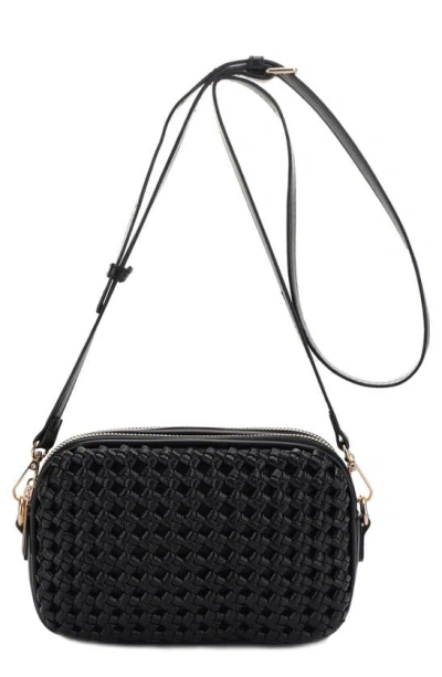 Mali + Lili Ava Woven Vegan Leather Crossbody Bag In Black