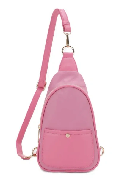 Mali + Lili Gwen Nylon & Vegan Leather Sling Bag In Pink