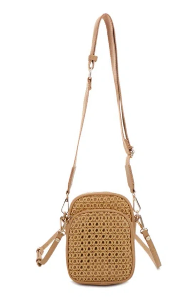 Mali + Lili Josephine Woven Vegan Leather Crossbody Bag In Tan