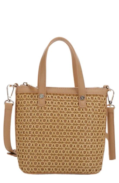 Mali + Lili Mia Mini Woven Vegan Leather Crossbody Tote In Tan