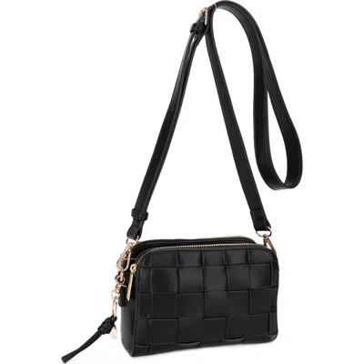 Mali + Lili Nora Woven Faux Leather Crossbody Bag In Black