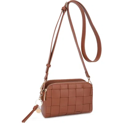 Mali + Lili Nora Woven Faux Leather Crossbody Bag In Warm Brown