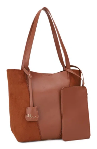 Mali + Lili North South Faux Leather Tote In Tan