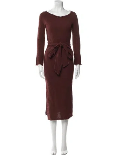 Pre-owned Malia Mills Bateau Neckline Midi Length Dress In Brown