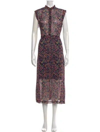 Pre-owned Malia Mills Floral Print Long Dress In Blue