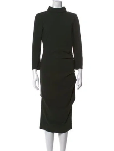 Pre-owned Malia Mills Mock Neck Midi Length Dress In Green