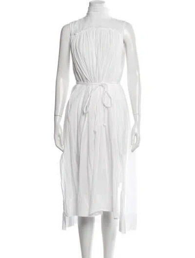 Pre-owned Malia Mills Mock Neck Midi Length Dress In White