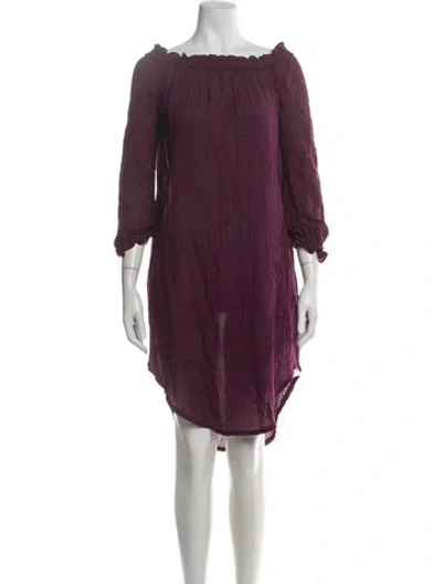 Pre-owned Malia Mills Off-the-shoulder Knee-length Dress In Purple