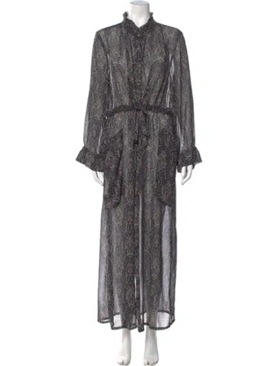 Pre-owned Malia Mills Paisley Print Long Dress In Black