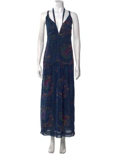 Pre-owned Malia Mills Paisley Print Long Dress W/ Tags In Blue