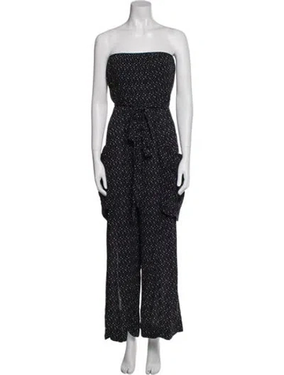 Pre-owned Malia Mills Polka Dot Print Strapless Jumpsuit In Black