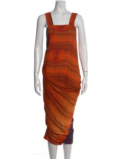 Pre-owned Malia Mills Printed Midi Length Dress In Orange