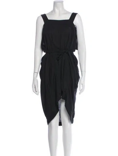 Pre-owned Malia Mills Square Neckline Midi Length Dress In Black