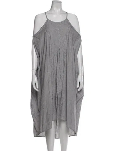 Pre-owned Malia Mills Striped Midi Length Dress In Gray