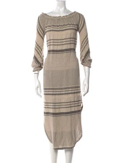 Pre-owned Malia Mills Striped Midi Length Dress In Neutral
