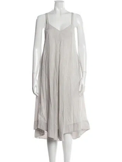Pre-owned Malia Mills Striped Midi Length Dress In White