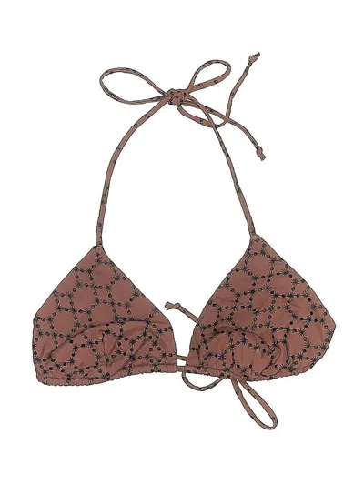 Pre-owned Malia Mills Swimsuit Top Brown Tweed Pattern Swimwear