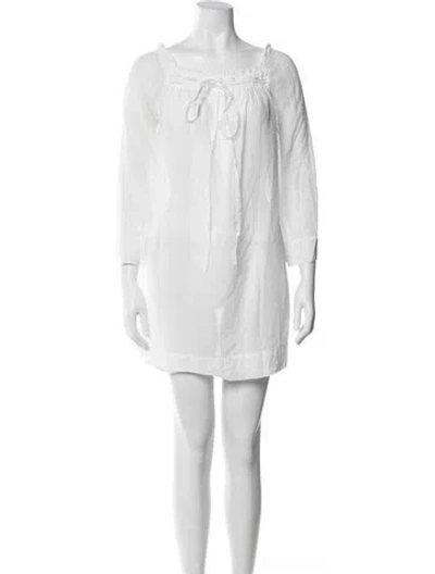 Pre-owned Malia Mills Tie Neck Mini Dress In White