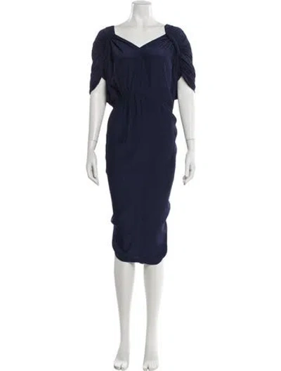 Pre-owned Malia Mills V-neck Knee-length Dress In Blue