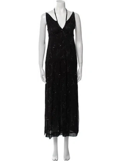 Pre-owned Malia Mills V-neck Long Dress In Black
