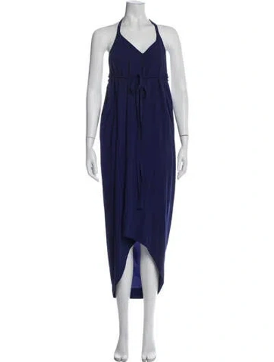 Pre-owned Malia Mills V-neck Long Dress In Blue