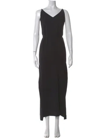 Pre-owned Malia Mills V-neck Long Dress In Brown