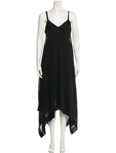Pre-owned Malia Mills V-neck Midi Length Dress In Black