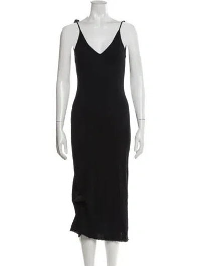 Pre-owned Malia Mills V-neck Midi Length Dress In Black