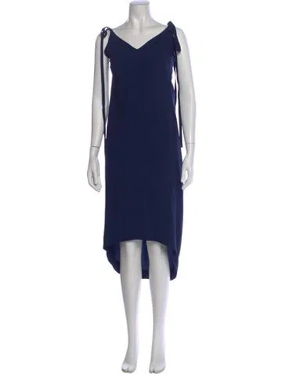 Pre-owned Malia Mills V-neck Midi Length Dress In Blue