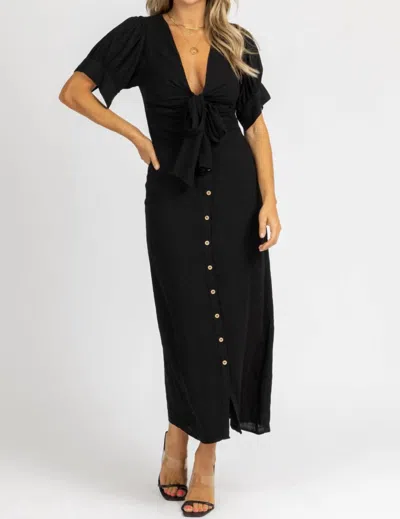 Malibu Bum Center Tie Cap Sleeve Maxi Dress In Black