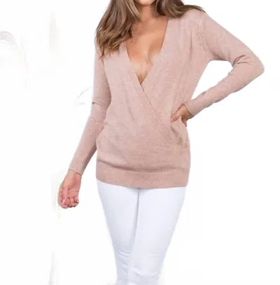 Malibu Bum Fashion Fix Plunging Surplice V-neck Sweater In Mocha In Pink