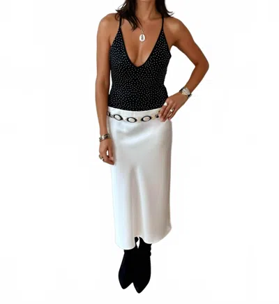Malibu Road Luna Satin Midi Skirt In White In Silver