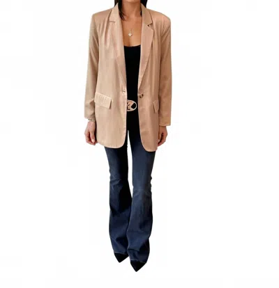 Malibu Road Satin Boyfriend Blazer In Beige/gold In Multi