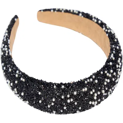 Malibu Sugar Kids'  Beaded And Pearl Thick Puff Headband In Black
