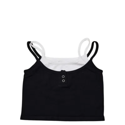 Malibu Sugar Kids'  Double Layer Crop Ribbed Cami W/ Snaps In Black