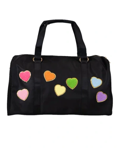 Malibu Sugar Kids'  Duffle Bag With Heart Patches In Black