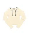 Malibu Sugar Girls' Long Sleeve Ribbed Seamless Top With Contrast Stitching (8-14) - Big Kid In Winter White-black