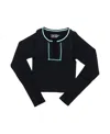 Malibu Sugar Girls' Long Sleeve Ribbed Seamless Top With Contrast Stitching (8-14) - Big Kid In Black-new Sky Blue