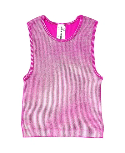 Malibu Sugar Girls' Metallic Paint Ribbed Sleeveless Top (8-14) - Big Kid In Pink