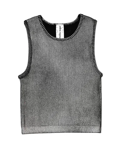 Malibu Sugar Girls' Metallic Paint Ribbed Sleeveless Top (8-14) - Big Kid In Black