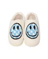 Malibu Sugar Girls' Plush Checkered Happy Face Slippers - Little Kid In Blue
