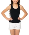 Malibu Sugar Ribbed Racer Back Tank Top - Big Kid In Black