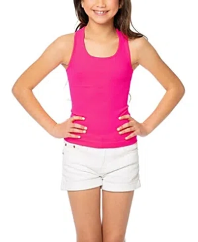 Malibu Sugar Ribbed Racer Back Tank Top - Big Kid In Neon Fuchsia