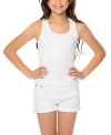 Malibu Sugar Ribbed Racer Back Tank Top - Big Kid In White