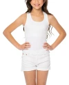 Malibu Sugar Ribbed Racer Back Tank Top - Big Kid In White