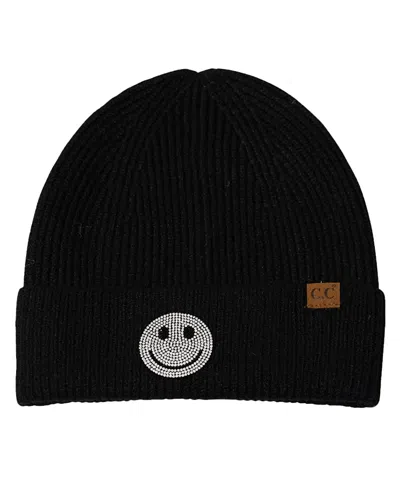 Malibu Sugar Girls' Solid Color Beanie With Rhinestone Patch - Little Kid, Big Kid In Black