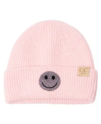 Malibu Sugar Girls' Solid Color Beanie With Rhinestone Patch - Little Kid, Big Kid In Pink