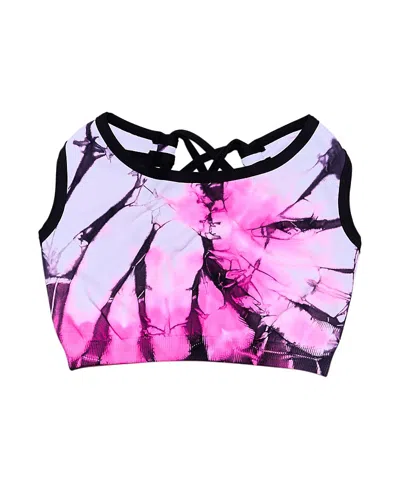 Malibu Sugar Girls' Tie Dye Contrast Strappy Back Sports Bra (8-14) - Big Kid In Pink-black-white