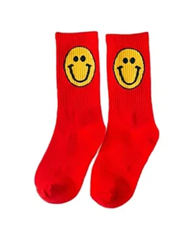 Malibu Sugar Happy Face Socks - Big Kid 8-12 In Red