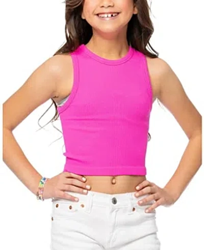 Malibu Sugar One Size Girls Ribbed Crop Tank Top - Big Kid 8-14 In Neon Fuchsia